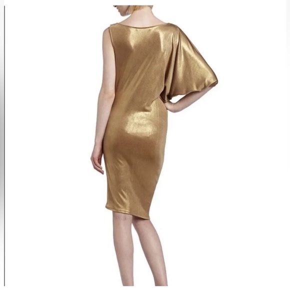 BCBGMAXAZRIA Gold Abrial Asymmetric Dress Extra Small - Picture 2 of 8